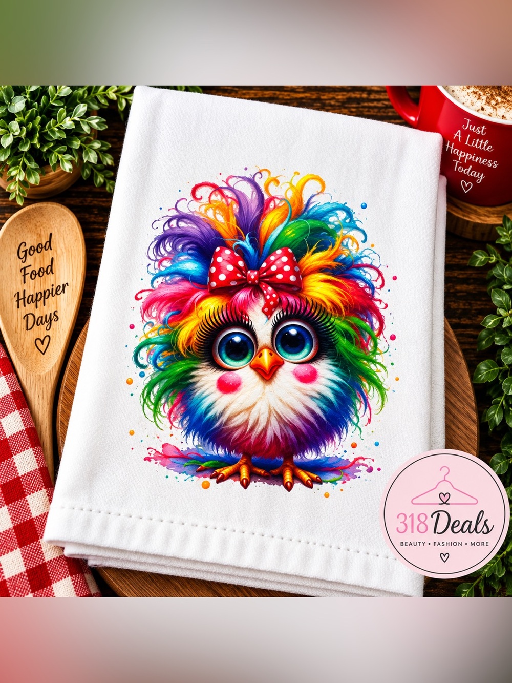 Rainbow Chicken Kitchen Towel Colorful Chicken Decorative Dish Towel